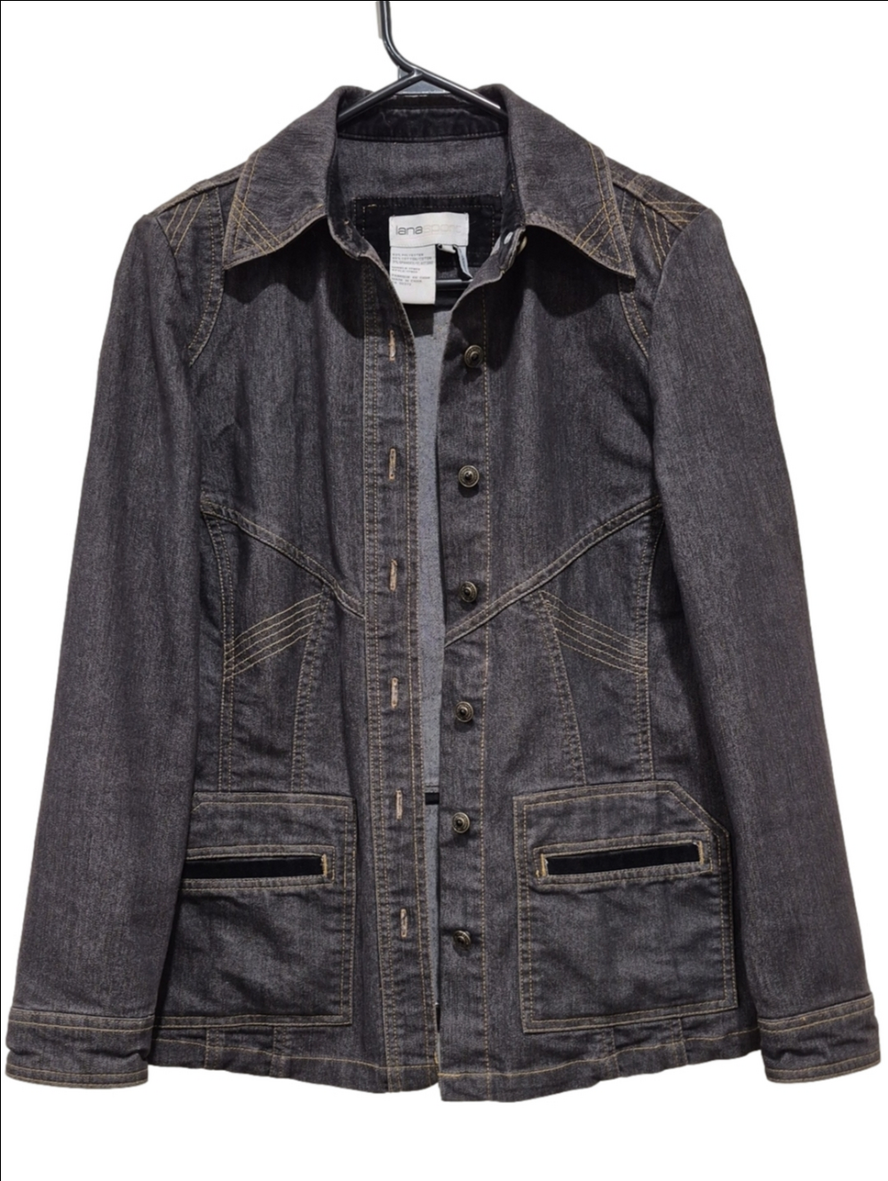 Lanasport Black/Charcol Stretch Denim Fitted Jacket Western Stitch Details Sz 6